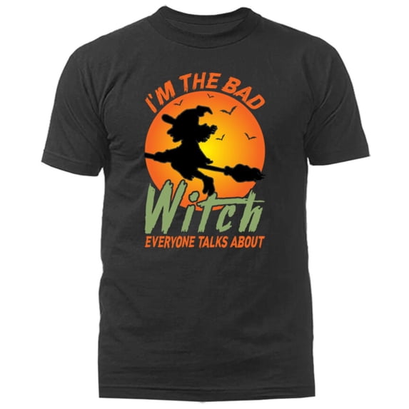 Witch Broom Graphic Tee, Pattern printing,Interesting design, Women's Casual Tops,Crew neck,Loose,cotton ,black,S-5XL