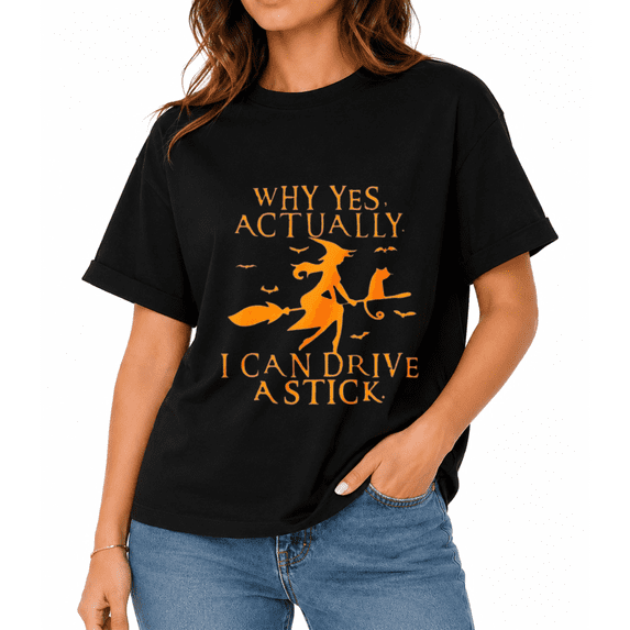 Witch Broom Quote Graphic T-Shirt for Men and Women, Halloween Fall Casual Short Sleeve Tee