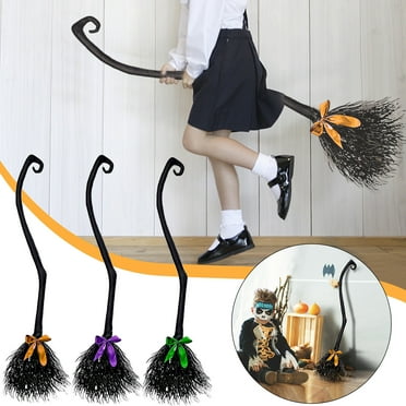 Halloween Witch Broom With 3pcs Ribbons, Wicked Party Decorations Wicked Witches Broomstick Halloween Layout Wizard Props Kids Adults Party Cosplay Decorat