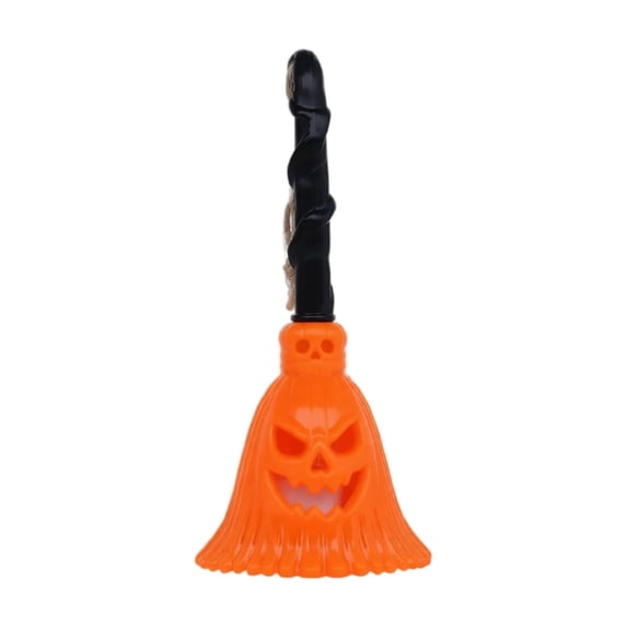 Witch Broom Shape Halloween Pumpkin Face LED Light, Plastic Glowing Decor for Desk Bedroom Table, Compact Spooky Hanging Ornament