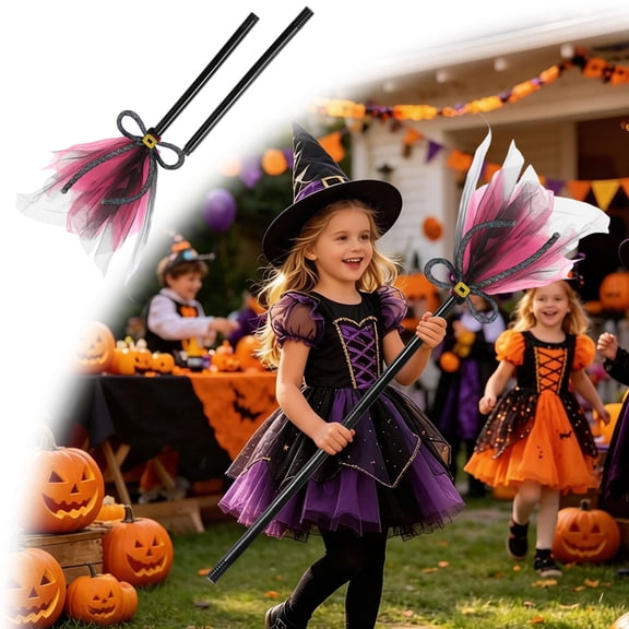 Witch Broomstick Halloween Decoration Prop Witches Broom with Curved Handle Accessory for Trick or Treat Party Decor Haunted Yard Display Use