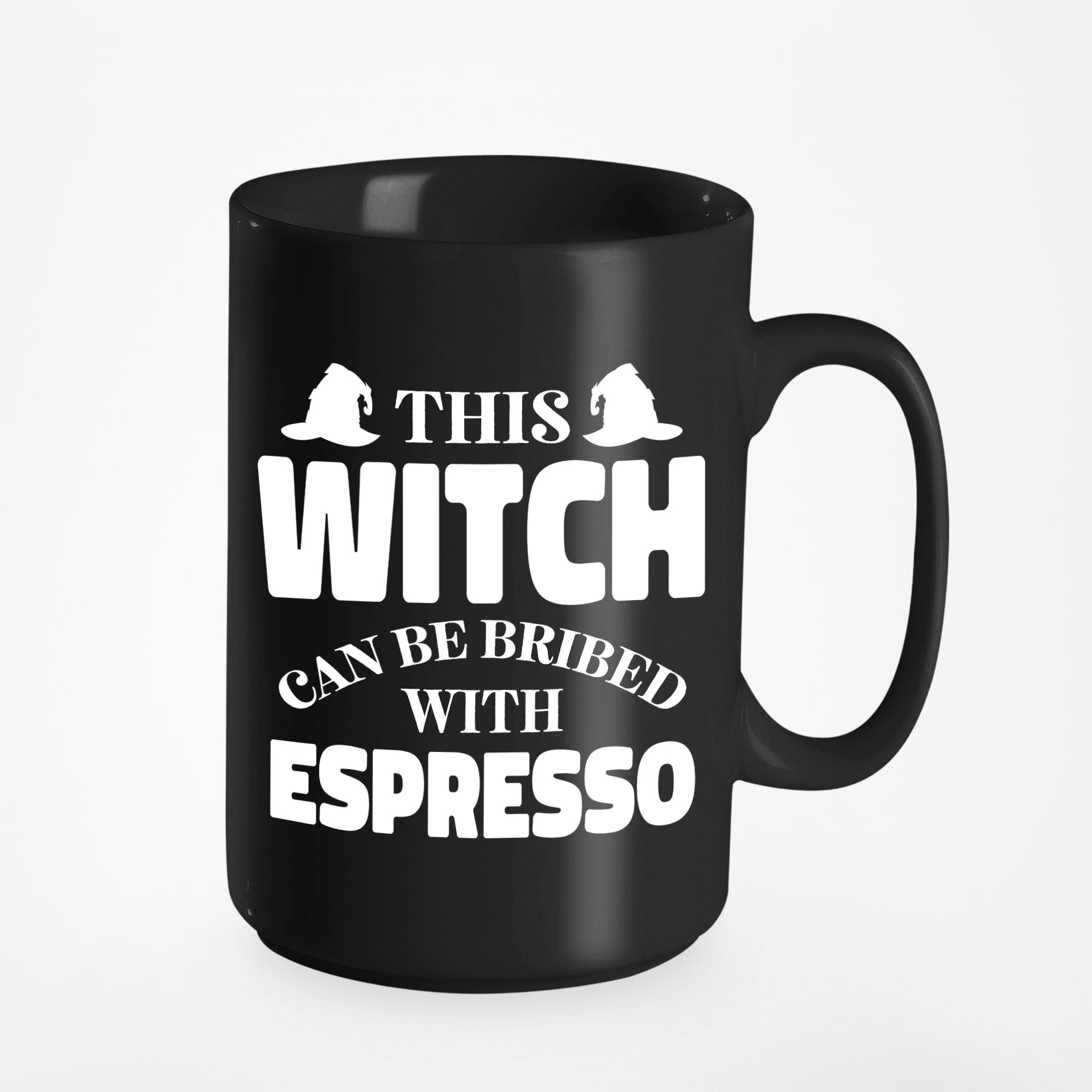 Witch Can Be Bribed with Espresso, Black 15oz Ceramic Mug