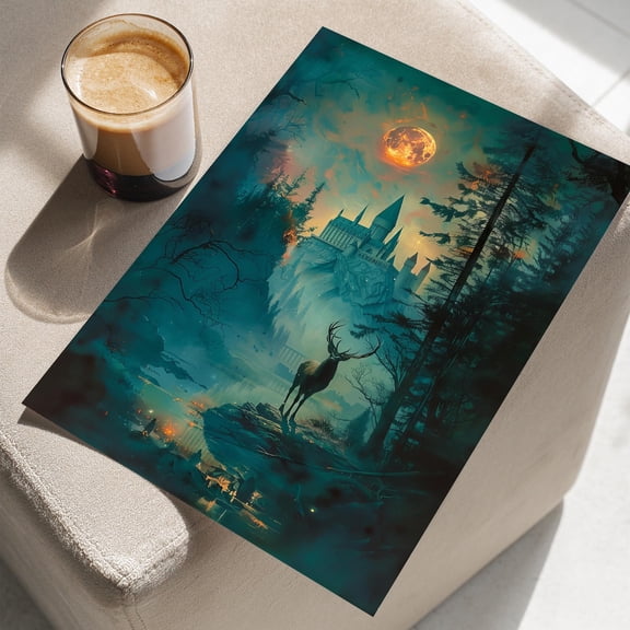 Witch Castle Forest Wall Art, Dark Academia Fantasy Decor, Unframed Paper Print Size 8x12