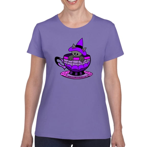 Witch Cat In A Cup Shaped T-Shirt Women -Rose Khan Designs, Female 3X-Large