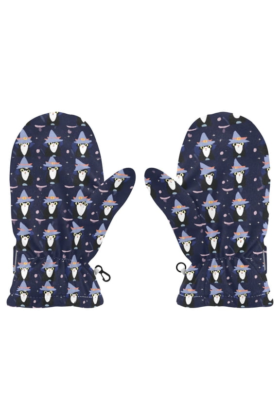 Witch Cat Pattern Cold Weather Mittens Cozy Gloves with Adjustable Fit Perfect for Outdoor Fun