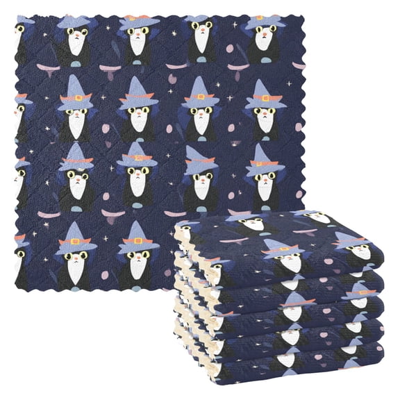 Witch Cat Pattern Dish Towels 6 Pack Kitchen Cleaning Dish Cloths Absorbent Reuseable Cleaning Cloths 11'' x 11''