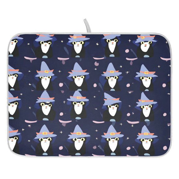 Witch Cat Pattern Drying Dish Mat Quick Drying Absorbent Soft Durable for Kitchen 18" x 24"