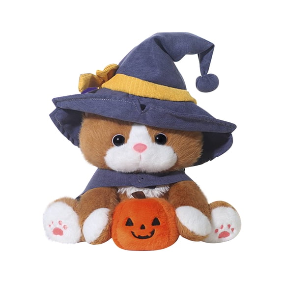 Witch Cat Plush Doll with Pumpkin Accent & Gift Bag, Cute Halloween Stuffed Animal Toy for Everyone, Party Decor & Gifts