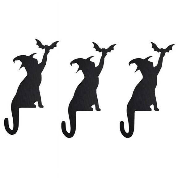 Witch Cats with Bat Wing Door Topper, Black Cats Decor, Witch Cats Halloween Door Corner Decor, Cats Door Sitter