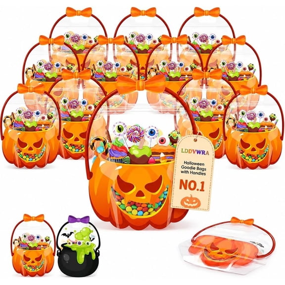 Witch Cauldron Bags, Halloween Bags Plastic Goodie Bags, Pouch Sealing Treat Pouch with Handle Sealable, Resealable Plastic Goodie, for Scary Holiday Party Candy Gift Supplies Decoration
