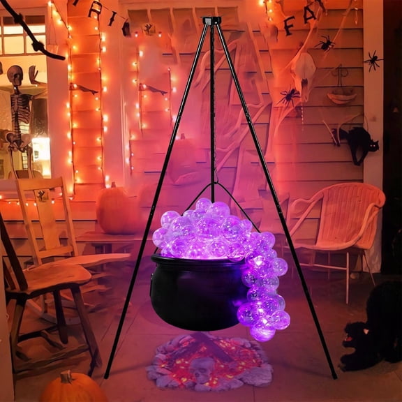 Witch Cauldron Halloween Decoration Prop with LED Light Up, Bubbling Black Tripod Candy Bucket Large, Spooky Indoor Outdoor Party Supplies Home Decor, Halloween Cauldron Prop