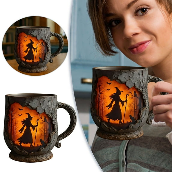 Witch Cauldron Mug for Coffee, Gothic Resin Cup with Stainless Steel Liner, 1 Count, 4.7 Inch, Magic Brew Drinkware for Halloween Decor, Wiccan Gifts for Women, Herbal Tea, Spooky Party Prop