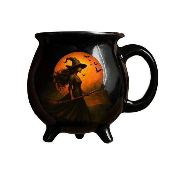 Witch Cauldron Mug, Personalized Coffee Mug With Spooky Witch Brewing Design, Unique Ceramic Pottery Mug For Birthday Gift Family Friends