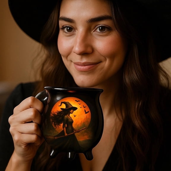 Witch Cauldron Mug, Personalized Witch Brewing Cauldron Pottery Mug, Halloween Coffee Mug, Novelty Brewing Mug Gift for Halloween Party, Witch Themed Drinkware