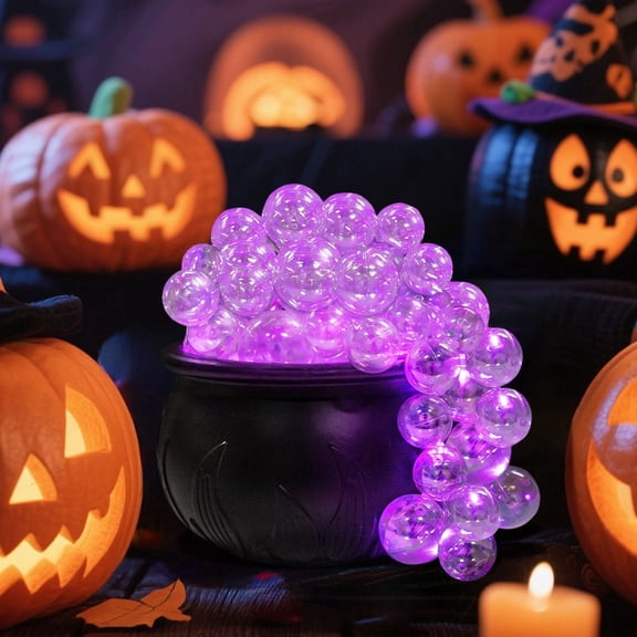 Witch Cauldron Tabletop Ornament, Purple LED Holiday Ambient Decor Light