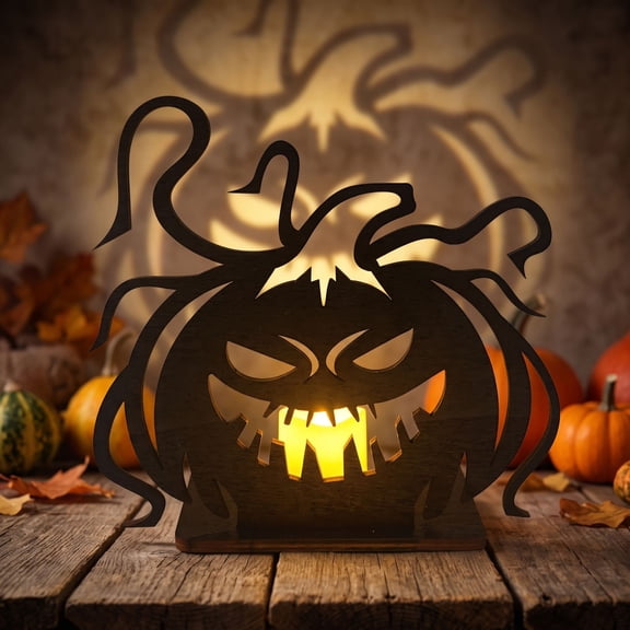 Witch Cauldron Wooden Halloween Shadow Projector Light, Hollow Laser Cut Witch Brew Silhouette Wall Projection LED Wood Tabletop Figurine