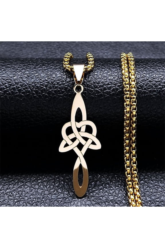 Witch Celtic Knot Moon 14K Yellow Gold Necklace for Women/Men Gold Silver Color Trinity Knots Necklaces Jewelry