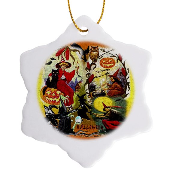 3drose, Witch Collage with Texture, 3 inch Snowflake Porcelain Ornament