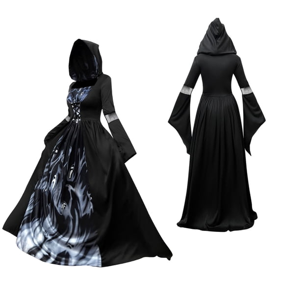 Witch Cosplay, Victorian Gothic Dress for Women, Halloween Hooded Civil War Dress Queen Ball Gown Masquerade Costumes for Cosplay Party, Xl Civil War Dresses for Women Victorian Costume, Black L