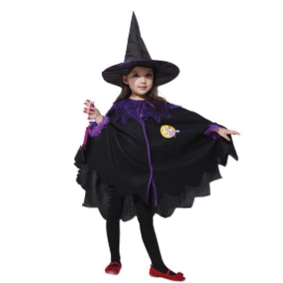 Witch Cosplay, Witch Costume, Witch Outfit, Cute Chi’Ldren Halloween Orange Witch Costume for Gi'Rls, Todd'Ler Inf'Ant Ba'By Halloween Costume Outfit Cosplay-Cloak+Hat+Pumpkin Bag+Broom, Black 100
