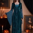 thumbnail image 1 of Witch Cosplay, Witch Costume, Witch Outfit, Witch Roleplay, Witch Cos, Women Renaissance Lace-Up Vintage Hooded Dress Medieval Witch Dress Cosplay Costume, Dark Blue L, 1 of 6