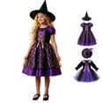 thumbnail image 1 of Witch Girls Dresses Hats Two Piece Witch Outfit Set Kids Halloween Dress up Party Girl Size 4-15 Years, 1 of 4