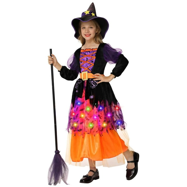 Witch Costume Halloween for Girls Toddler,Light Up Witch Costume