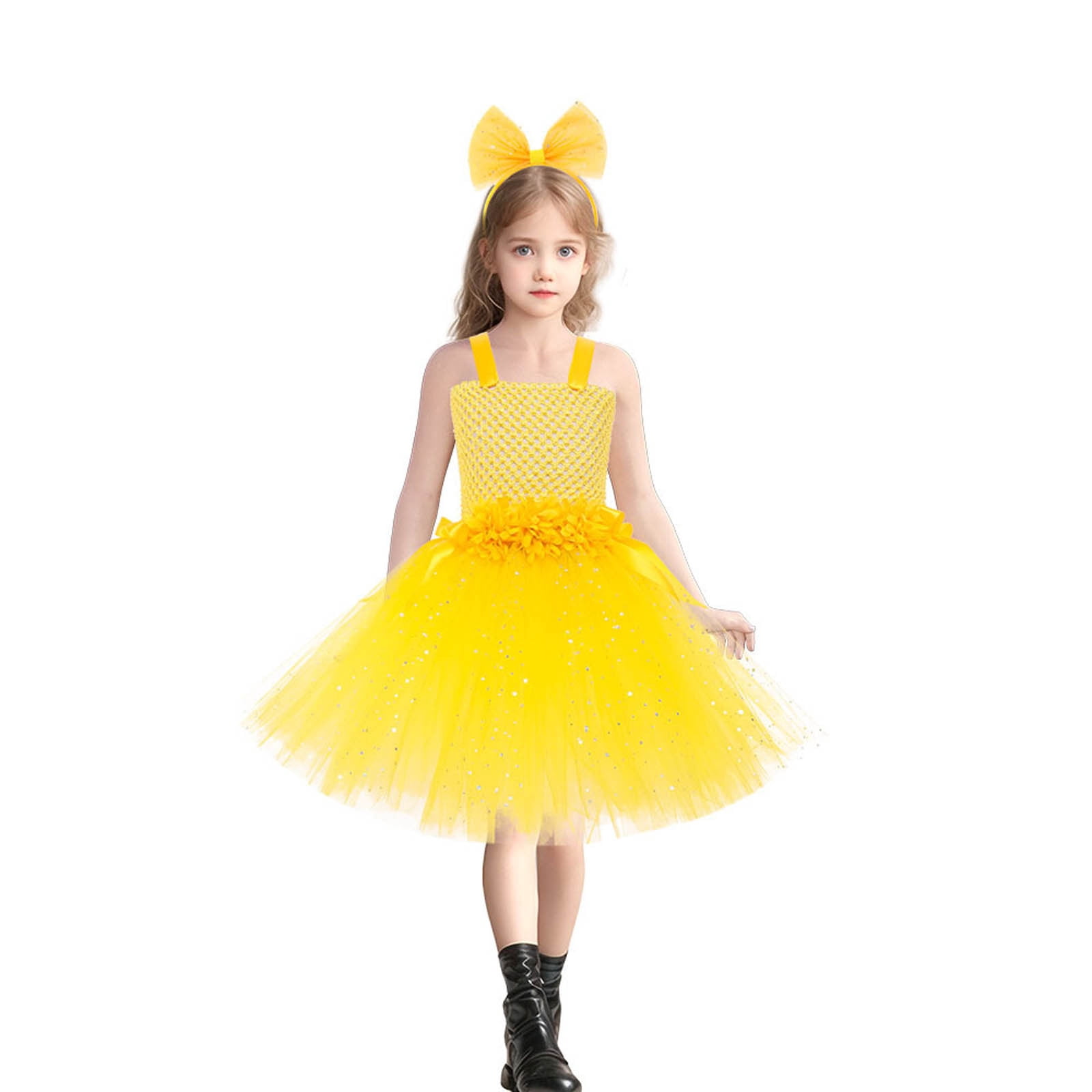 Girls' Halloween Beetle Costume Dress - Black & White Striped Ruffle Tutu With Headband (Sizes 2-3Y To 10-12Y)
