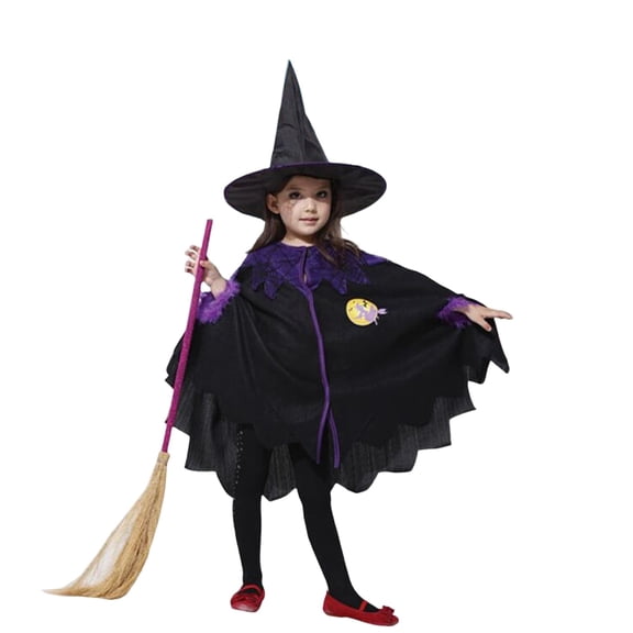 Witch Costume, Witch Outfit, Witch Roleplay, Cute Chi’Ldren Halloween Orange Witch Costume for Gi'Rls, Todd'Ler Inf'Ant Ba'By Halloween Costume Outfit Cosplay-Cloak+Hat+Pumpkin Bag+Broom, Orange 120