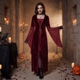 thumbnail image 1 of Witch Costume, Witch Outfit, Witch Roleplay, Witch Cos, Witch Cosplay, Women Renaissance Lace-Up Vintage Hooded Dress Medieval Witch Dress Cosplay Costume, Red XXL, 1 of 6
