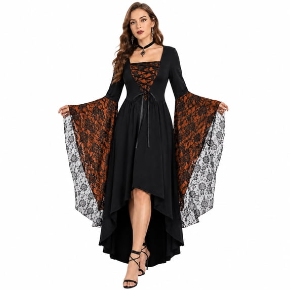 Witch Costume Women Halloween Costumes 2026 Bat Sleeve Dress Vampire Renaissance Medieval Adult Gothic Dresses Silver M