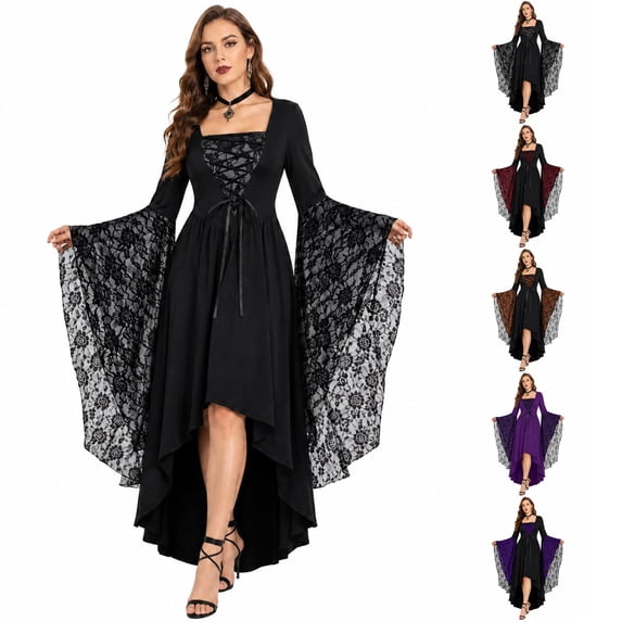 Witch Costume Women Halloween Costumes 2026 Bat Sleeve Dress Vampire Renaissance Medieval Adult Gothic Dresses Vermilion 3XL