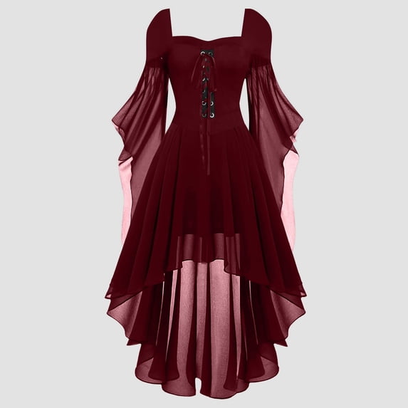 Witch Costume Women Halloween Dresses Adult Renaissance Medieval Vampire Butterfly Sleeve Mesh Gothic Outfit