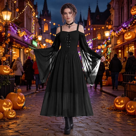 Witch Costume Women Plus Size Halloween Costumes Gothic Dresses Renaissance Medieval Adult Vampire Dress 2026 Black 4XL