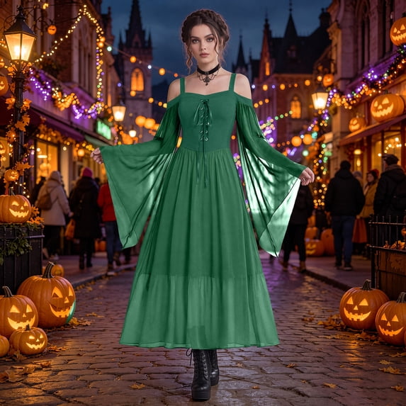 Witch Costume Women Plus Size Halloween Costumes Gothic Dresses Renaissance Medieval Adult Vampire Dress 2026 Green L