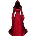 thumbnail image 1 of Witch Costume Women, Women Deluxe Witch Dress Renaissance Vampire Halloween Costume|Vintage Medieval Jacquard Hooded Gown,Dramatic Bell Sleeves.For Elf Cosplay/Larp/Gothic/Victorian Themed Events, L, 1 of 3