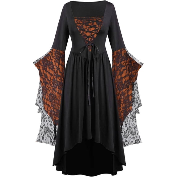 Witch Costume for Women Gothic Renaissance Medieval Vampire Dress Dramatic Bat Sleeve High Low Hem Masquerade Party Outfit Adult Dark Fantasy Apparel