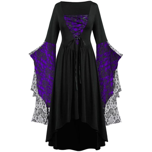 Witch Costume for Women Gothic Renaissance Medieval Vampire Dress Dramatic Bat Sleeve High Low Hem Masquerade Party Outfit Adult Dark Fantasy Apparel