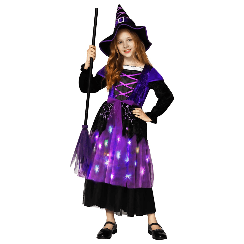 Witch Costumes Halloween for Girls Toddler, Light Up Witch Costume