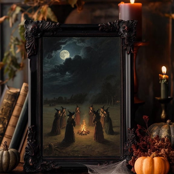 Witch Coven Bonfire Art Poster Gothic Decor Unframed Paper Print