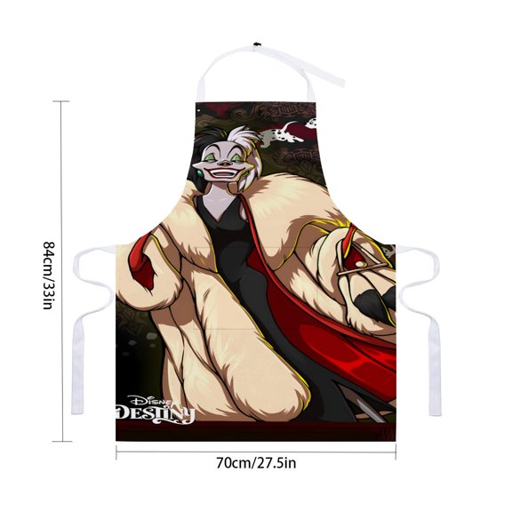 Witch Cruella apron with pockets and waterproof option, adjustable adult kitchen apron, chef apron for cooking, drawing, and craftsfor 33" x 28"70X84cm).