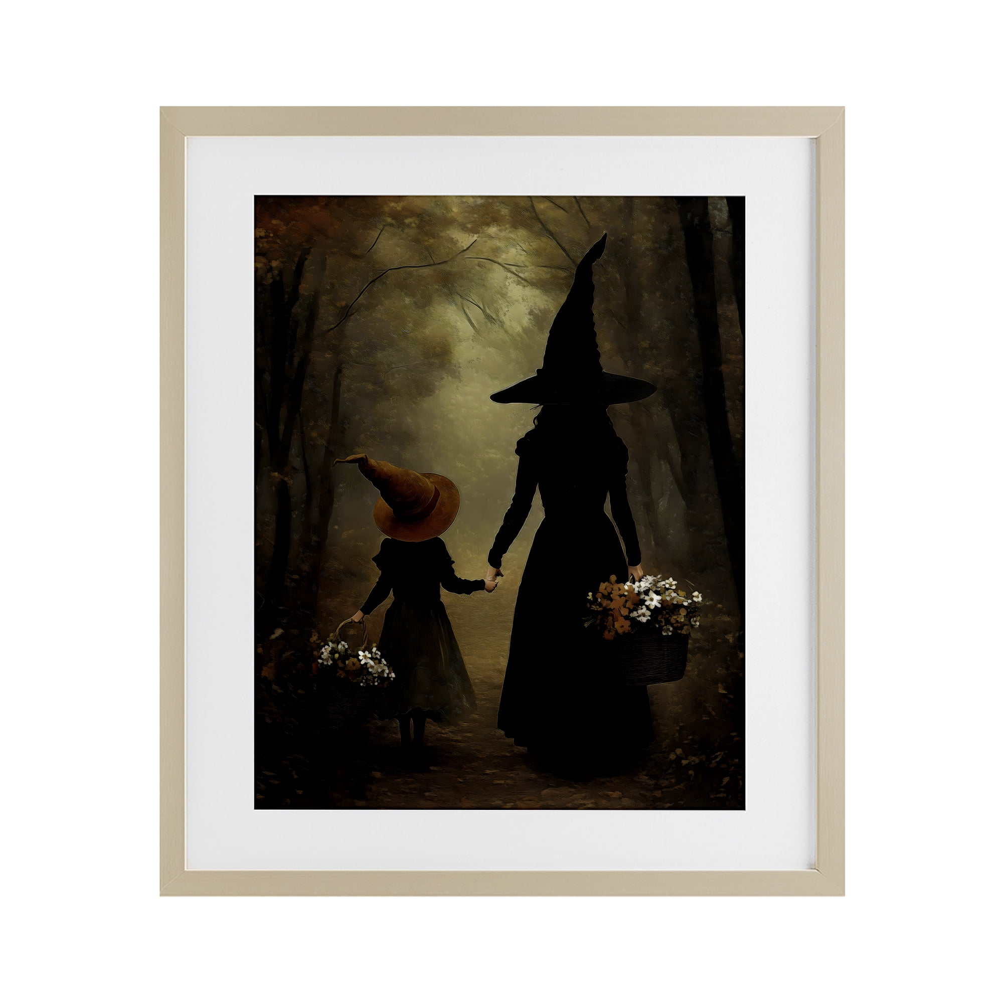 Witch & Daughter Mystical Forest Birch Framed Print Under Glass, design by Arlington Prints