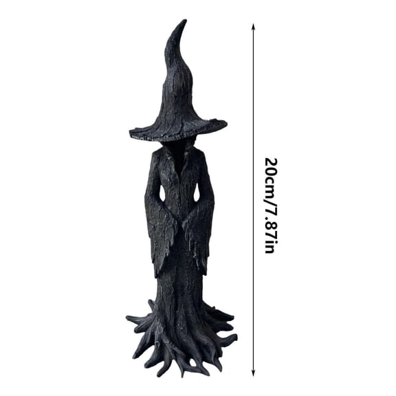 Witch Decoration Statue - Retro Resin Sculpture for Halloween Home Decor, Hell Messenger Design with Bucket & Tree Accents