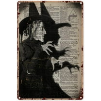 Witch Decorations for Party Vintage Wicked Witch Wizard of Oz Halloween Decor Antique Dictionary Book Page Metal Sign Decor Tin Aluminum Sign Wall Art Metal Poster for Women Home 16x12 Inch