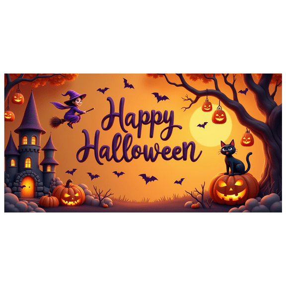 Witch Design Halloween Banner Haunted House Happy Halloween for Holiday Celebration Kids Event Decoration Spooky Party Theme