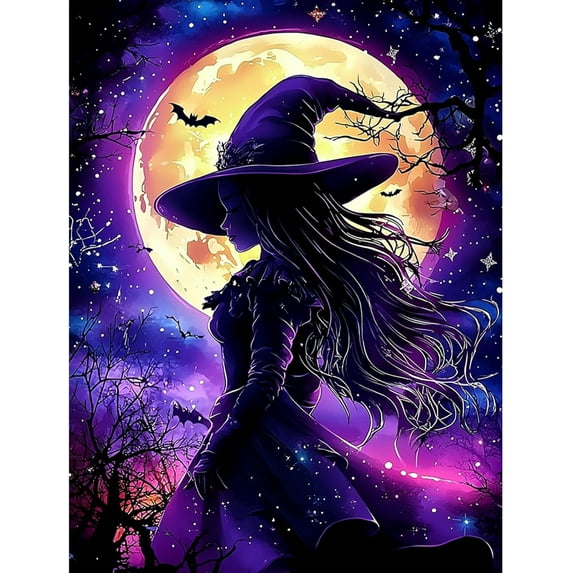 Witch Diamond Art Kits for Adults, DIY 5D Diamond Painting Kits for Beginners, Round Full Drill Diamond Dots Paintings, Diamonds Pictures Gem Art for Adults Crafts Home Decor 12x16inch