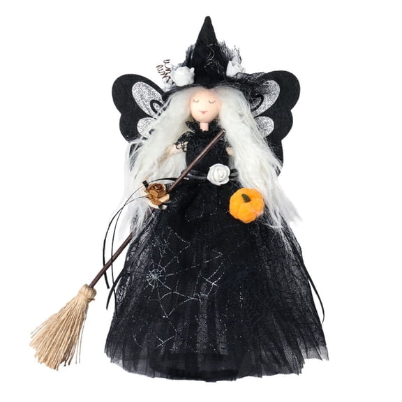 Witch Doll Tree Topper Hanging Decoration, Halloween Resin Craft with Conical Base, 30x16x8cm Size, Party Supplies