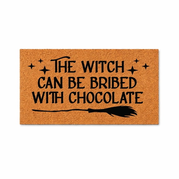 Witch Doormat, Funny Welcome Door Mat, The Witch Can Be Bribed With Chocolate, Broom Design, Outdoor Entry Rug 3515 (16x24 inches) 3515