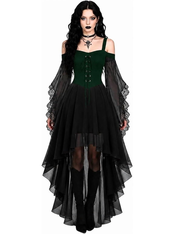 Witch Dress Women Butterfly Sleeve Mesh Dresses 2026 Halloween Costumes Adults Cute Medieval Vampire Gothic Outfit, Halloween Cosplay Costumes