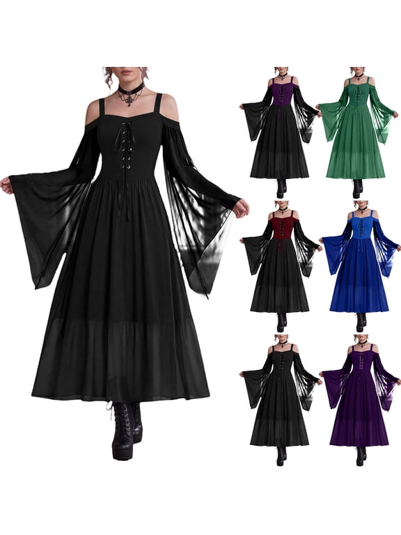 Witch Dress Women Halloween Dressess Medieval Vampire Butterfly Sleeve Mesh Gothic Dresses Sexy Cute Plus Size Outfits, Halloween Dressess for Women